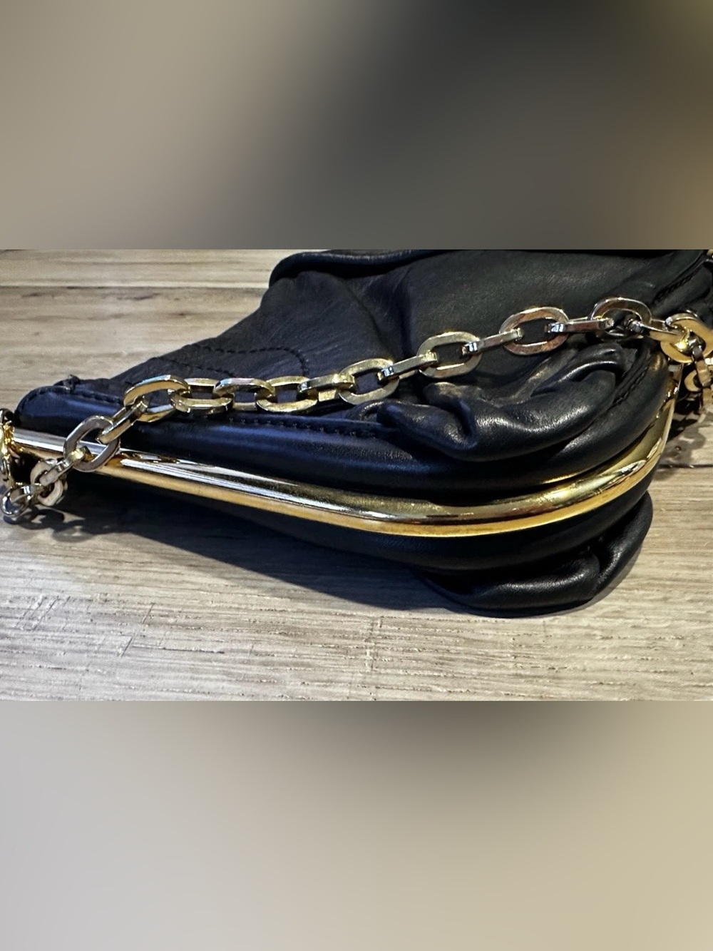 Jimmy Choo Black Leather Chain Shoulder Bag Gold Hardware with COA - Picture 4 of 13